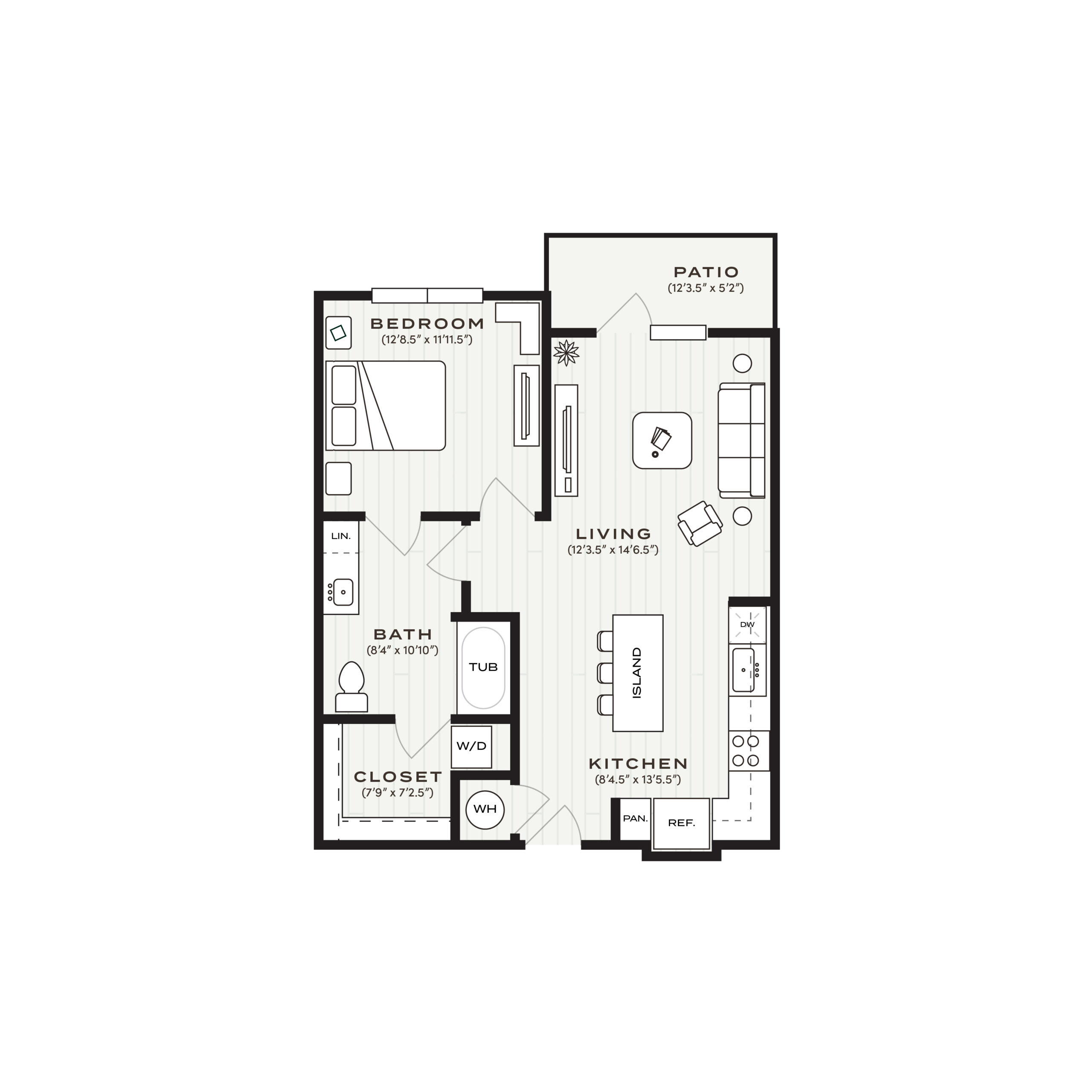 Rendering of the A2-HA floor plan with 1 bedroom[s] and 1 bathroom[s] at Soltra Bear Creek